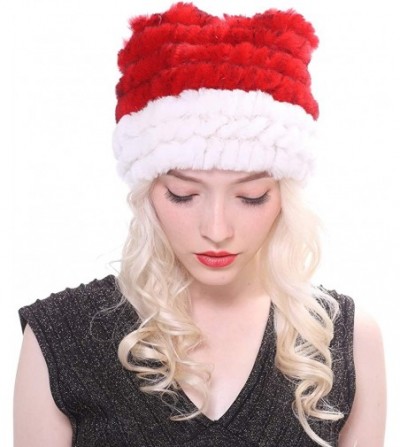 Skullies & Beanies Santa Hat for Adults Marry Christmas Beanie Winter Slouch Skull Rabbit Fur Hats with Pompom - Red - C818HX...