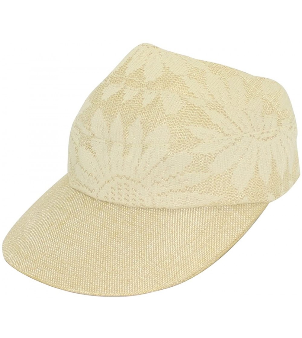 Sun Hats Women's Summer Sun Hat - Fancy Lace Covered Visor with Ribbon Tie - Tan - CA11KU47V2X