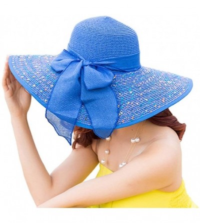 Sun Hats Women's Big Bowknot Straw Sun Hat Floppy Foldable Roll up UV 50+ Beach Cap - Navy Blue-style B - CD18SOGYZKG