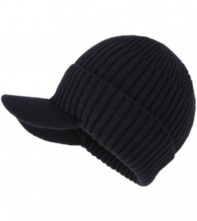 Skullies & Beanies Men's Winter Warm Thick Knit Beanie Hat with Visor - A-black - CW18AHGA7KD
