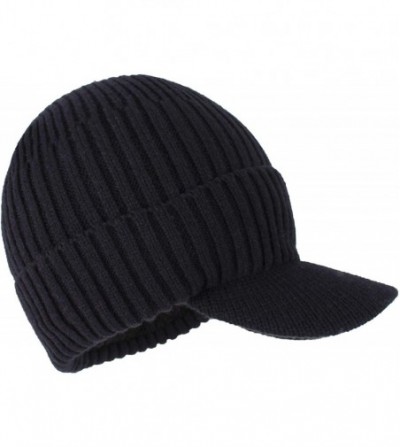 Skullies & Beanies Men's Winter Warm Thick Knit Beanie Hat with Visor - A-black - CW18AHGA7KD