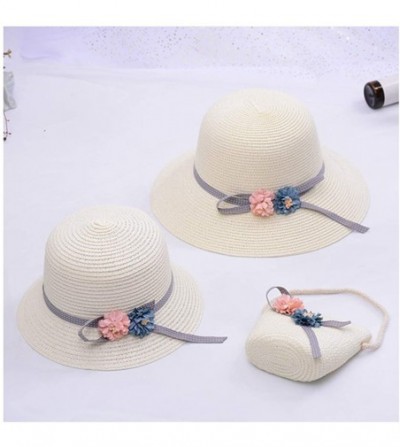 Sun Hats Girls Flower Straw Hat Large Brim Beachwear Sunhat Floral Tea Party Cap - White B - C9193LNDHUA