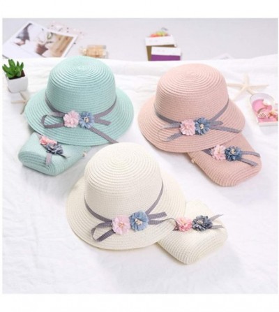 Sun Hats Girls Flower Straw Hat Large Brim Beachwear Sunhat Floral Tea Party Cap - White B - C9193LNDHUA