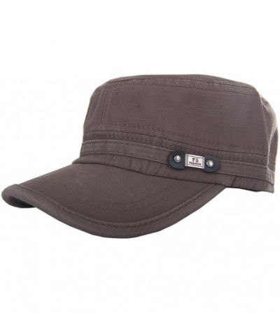 Baseball Caps Adjustable Flat Top Cap Solid Brim Army Cadet Style Military Hat Baseball Cap - Brown - CS17YHYLGKY