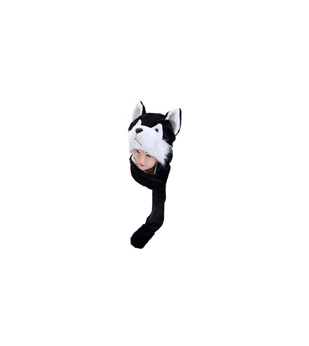 Skullies & Beanies Novelty Animal Cosplay Cap - Warm Headwraps with Mittens (Black Wolf) - CP11REXWY6V