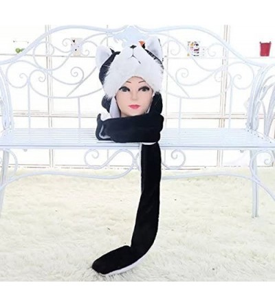 Skullies & Beanies Novelty Animal Cosplay Cap - Warm Headwraps with Mittens (Black Wolf) - CP11REXWY6V