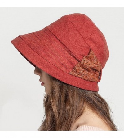 Bucket Hats Trade Women's Decorative Bow Wool Bucket Hat - Red - CC1293F4339
