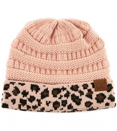 Skullies & Beanies Women Classic Solid Color with Leopard Cuff Beanie Skull Cap - A Indi Pink - CQ18XTS0QC6