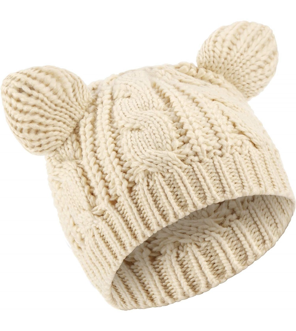 Skullies & Beanies Cat Ear Beanie Hat Cute Cat Knitted Hat Winter Knit Cable Hat for Women Girls - Beige - CK18AWT8NHD