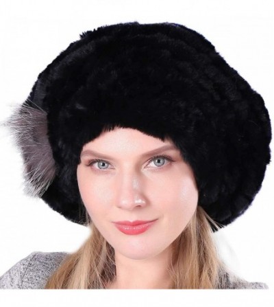 Berets Winter Berets for Womens Rex Rabbit Beanies Knitted Cashmere Hats Multicolour - Black 002 - C91926ZDYMO