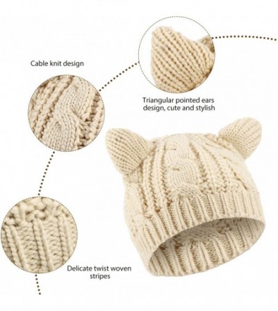 Skullies & Beanies Cat Ear Beanie Hat Cute Cat Knitted Hat Winter Knit Cable Hat for Women Girls - Beige - CK18AWT8NHD