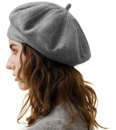 Berets Women Basque Beret for Adults Girls Lady Solid Color French Beret Artist Hat Knitted Cap Autumn Winter Hat - Grey - C0...