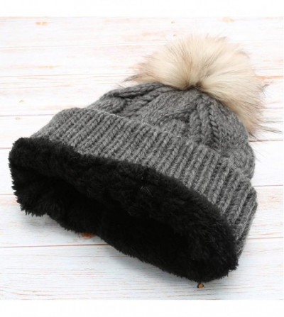Skullies & Beanies Women's Soft Faux Fur Pom Pom Slouchy Beanie Hat with Sherpa Lined- Thick- Soft- Chunky and Warm - Charcoa...