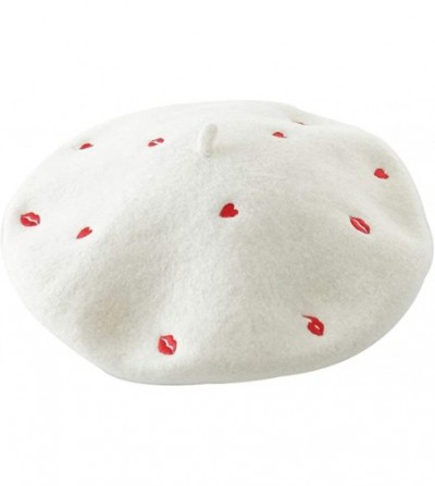 Berets Red Heart Design Classic French Artist Beret Hat 100% Wool - White - CS18I9AX8XW