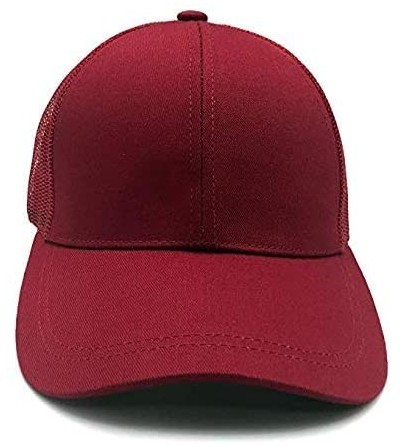 Baseball Caps NeuFashion Ponycap Messy High Bun Ponytail Adjustable Mesh Trucker Baseball Cap Hat for Women - Burgundy - CW18...