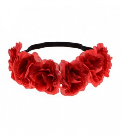 Headbands Rose Flower Headband Floral Crown Mexican Hair Wreath (Red) - Red - CU1862L6HTC