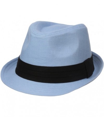 Fedoras Men's Solid Linen Fedora with Triple Pleated Band - Blue - CQ17YR5YALX