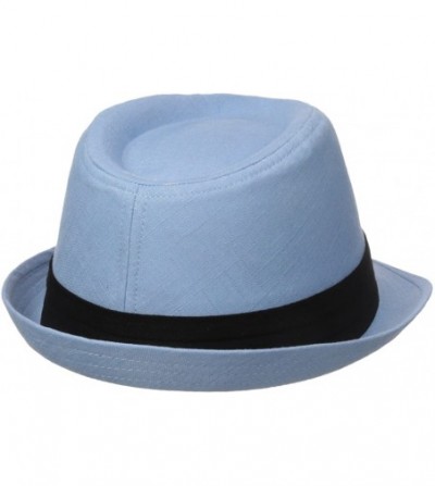 Fedoras Men's Solid Linen Fedora with Triple Pleated Band - Blue - CQ17YR5YALX