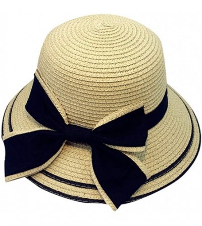 Sun Hats Mommy and Me Sun Hat-Fineser Womens Mommy and Me Girls Bowknot Straw Flat Brim Sun Hat Cap Beach Travel Sun Hat - CB...