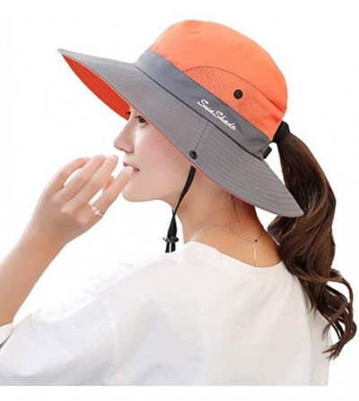 Sun Hats Protection Foldable Outdoor Fishing Ponytail - Orange - C818WC6429E