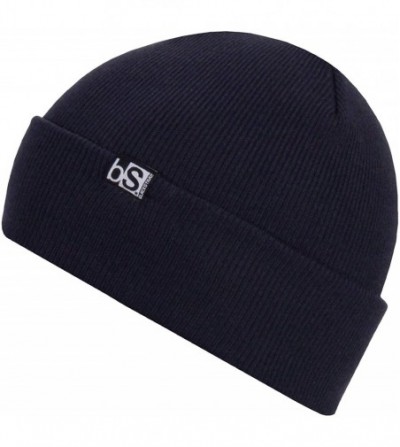 Skullies & Beanies Essential Beanie Hat with Flip Tag Multi-Season Headwear for Men and Women (One Size) - Navy - CR18DOR3XYX