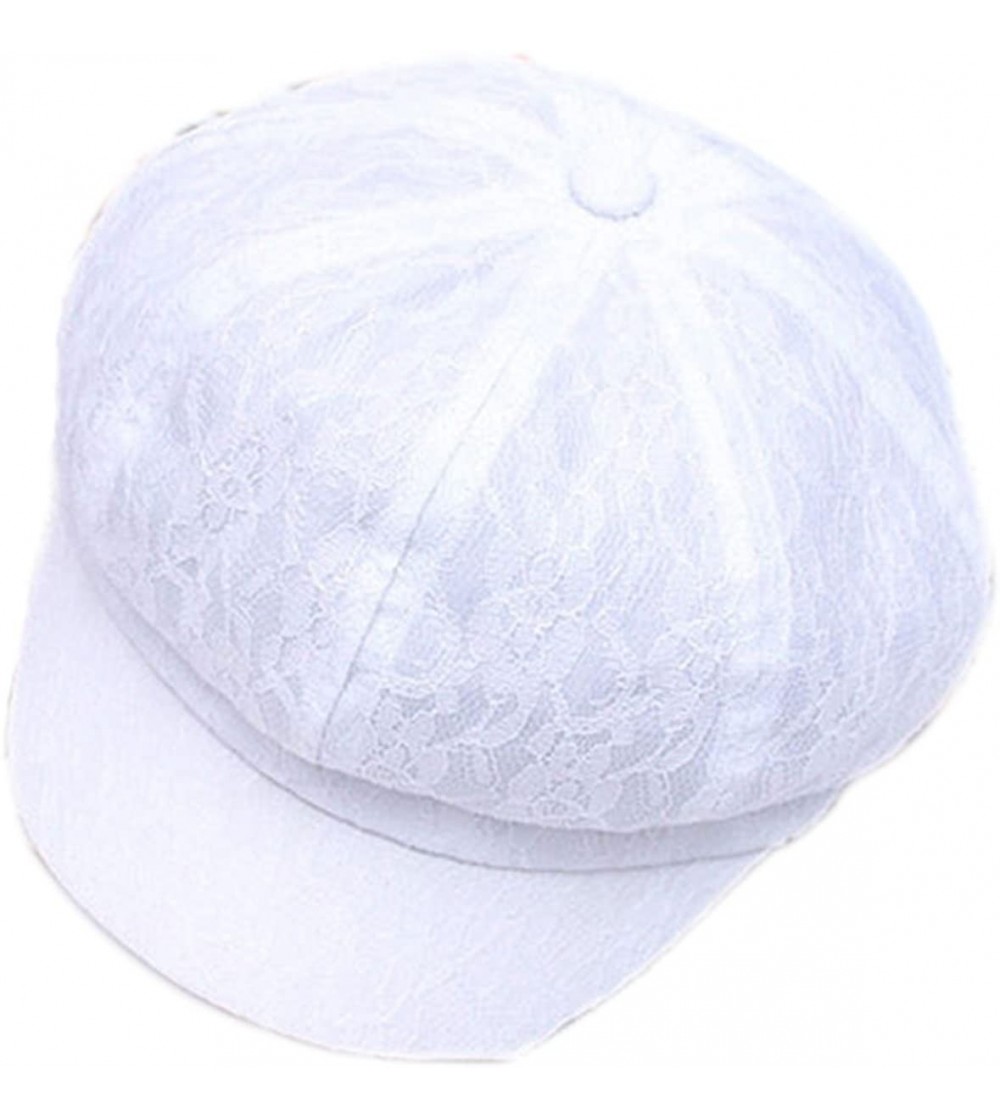 Newsboy Caps Women's Girl's Solid Cute Mesh Breathable Newsboy Ivy Gatsby Golf Sun Hat Cap - White - CE182ZQ0X66