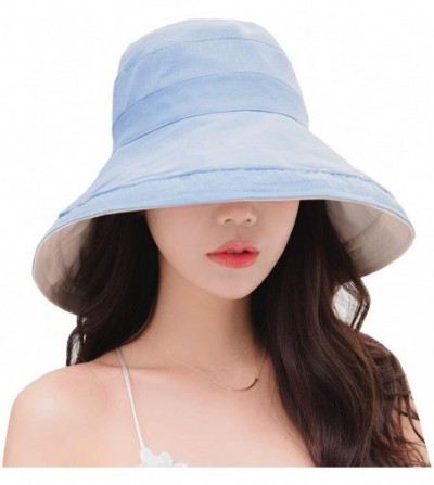 Sun Hats Women Reversible Bucket Hat UV Sun Protection Wide Brim Foldable Floppy Bucket Hat - 1blue - C318NZZ5X4L