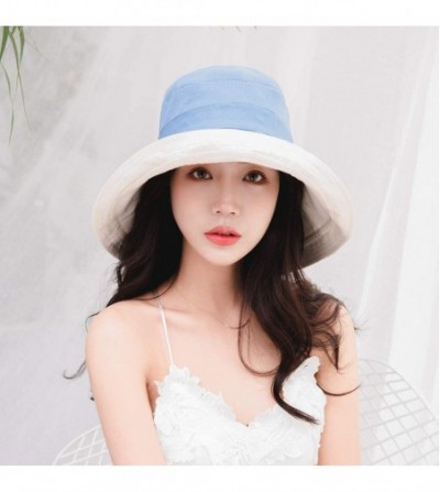 Sun Hats Women Reversible Bucket Hat UV Sun Protection Wide Brim Foldable Floppy Bucket Hat - 1blue - C318NZZ5X4L