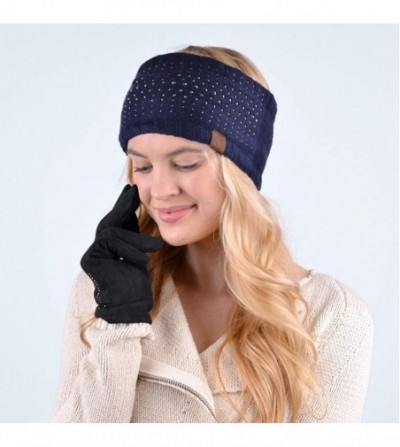 Cold Weather Headbands Winter Ear Bands for Women - Knit & Fleece Lined Head Band Styles - Navy Studded Fleece - C818A90TX0W
