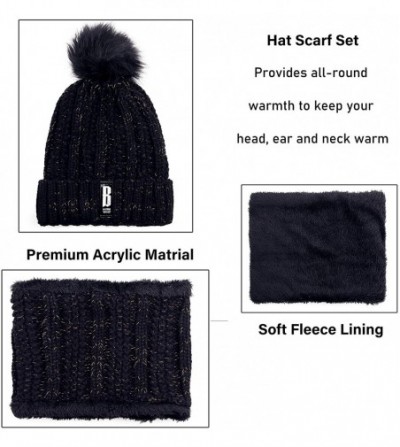 Skullies & Beanies Womens Winter Beanie Hat Scarf Set Warm Fuzzy Knit Hat Neck Scarves - Black - CM192R7YYKL