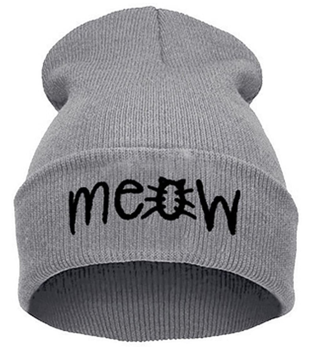 Skullies & Beanies Women's Winter Wool Cap Hip hop Knitting Skull hat - Meow Cat Gray - CN12OCD3DQF