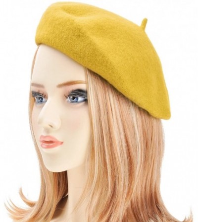 Berets Wool French Beret Hat Solid Color Beret Cap for Women Girls - Yellow - CZ18E2NA0GA