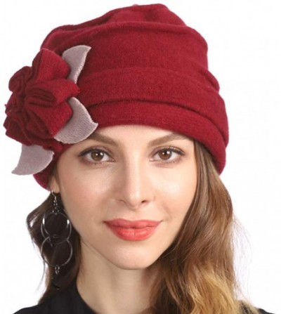 Berets Women's Winter Warm 100% Wool Beret Beanie Cloche Bucket Hat - Clover Burgundy - C218YCD9OAA