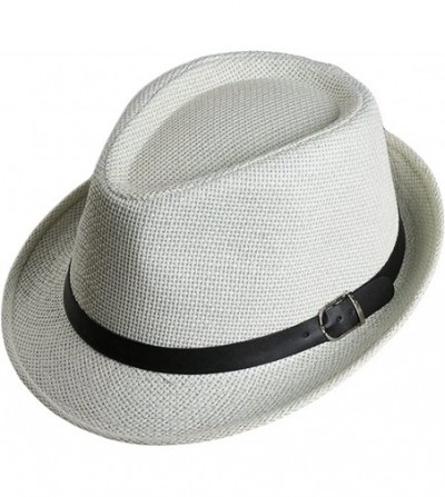 Fedoras Men Women Straw Trilby Hat Fedora Short Upturn Brim FFH391BE1 - Ffh392 Beige 2 (Belt Decoration) - CV187HTXT2G