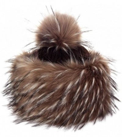Skullies & Beanies Faux Fur Russian Hat for Women - Warm & Fun Fur Cuff Hat with Pom Pom - Chocolate Raccoon - C718I00IDY9