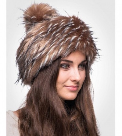 Skullies & Beanies Faux Fur Russian Hat for Women - Warm & Fun Fur Cuff Hat with Pom Pom - Chocolate Raccoon - C718I00IDY9