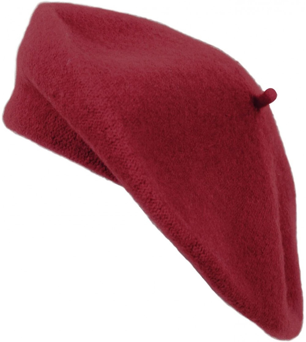Berets Solid Color French Wool Beret - Burgundy - CC12J4T2H5F
