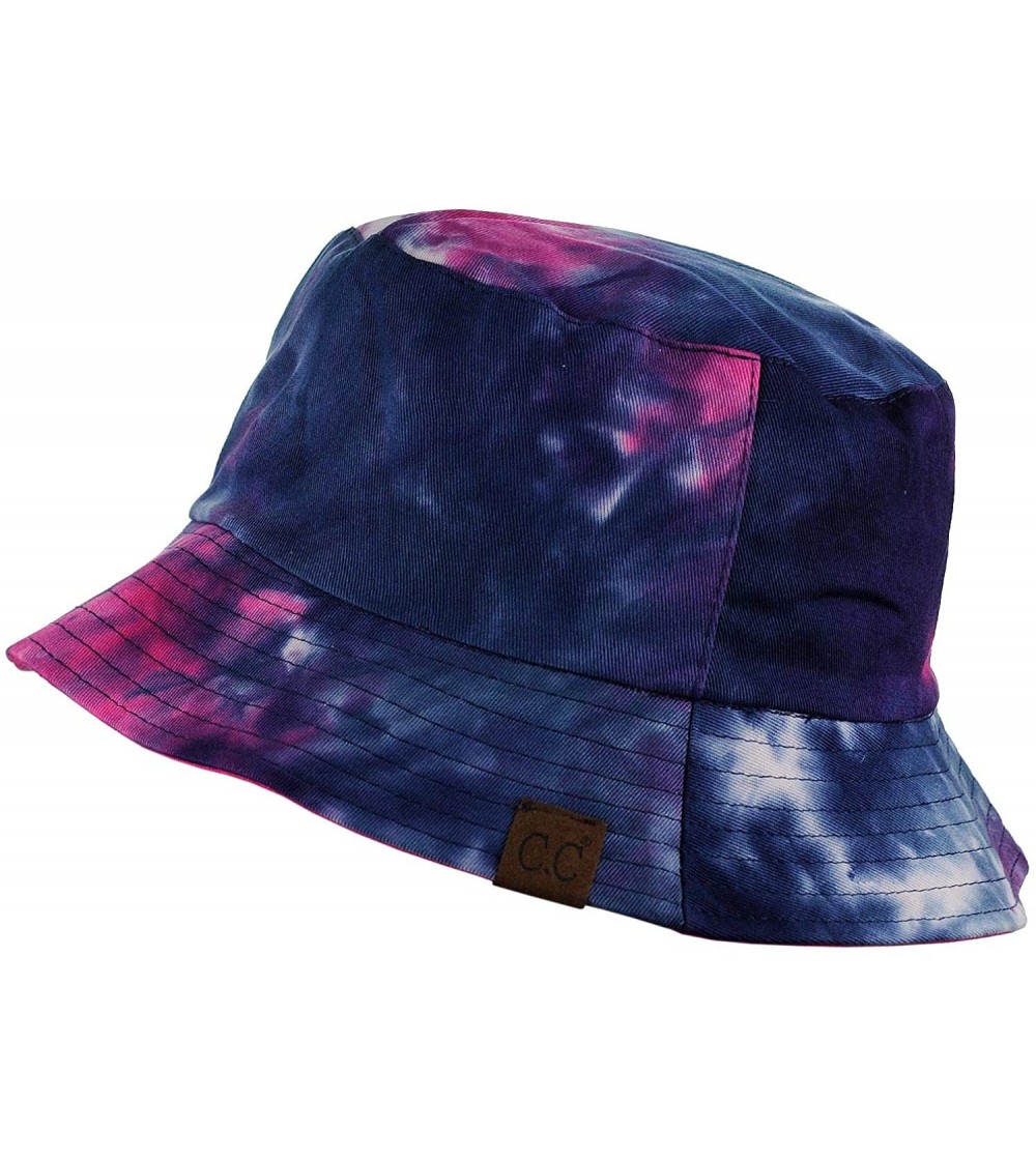 Bucket Hats Unisex 100% Cotton Packable Reversible Tie Dye Bucket Sun Hat - Navy/Hot Pink - CU18RINGC02