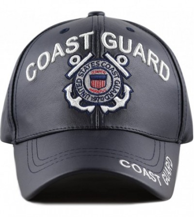 Baseball Caps 1100 Official Licensed 3D Embroidered Army Marine Navy Soft Faux Leather Cap - U.s. Coast Guard-navy - C11809Y2DC8