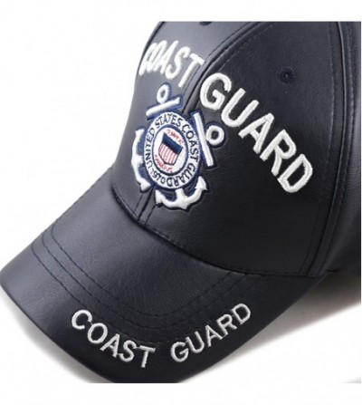 Baseball Caps 1100 Official Licensed 3D Embroidered Army Marine Navy Soft Faux Leather Cap - U.s. Coast Guard-navy - C11809Y2DC8