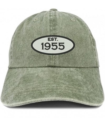 Baseball Caps Established 1955 Embroidered 65th Birthday Gift Pigment Dyed Washed Cotton Cap - Olive - C0180N3MAXH