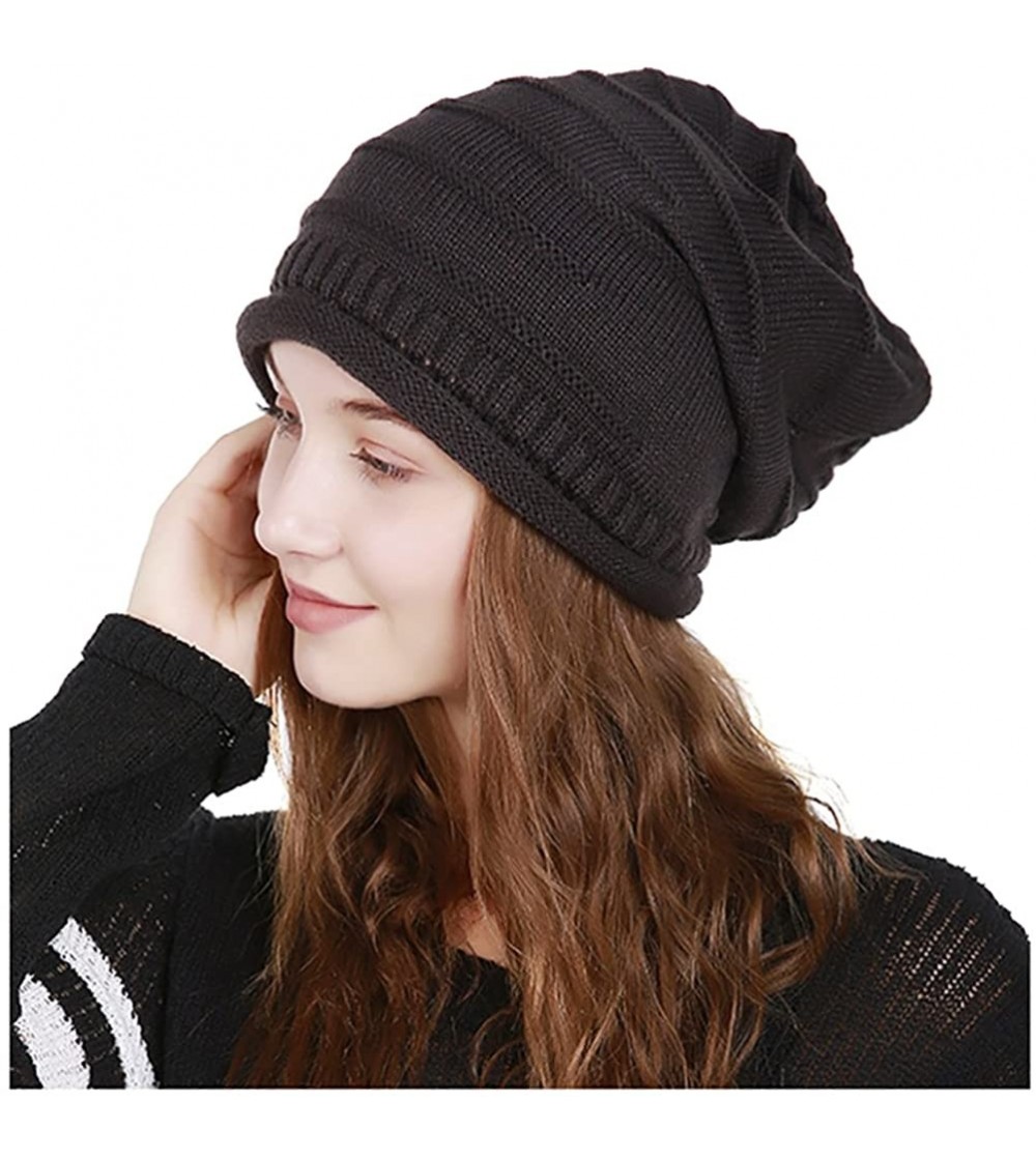 Skullies & Beanies Winter Knit Hat- Slouchy Winter Women Girl Warm Chunky Thin Cable Knit Hat Beanie Skull Cap - Dark Gray - ...