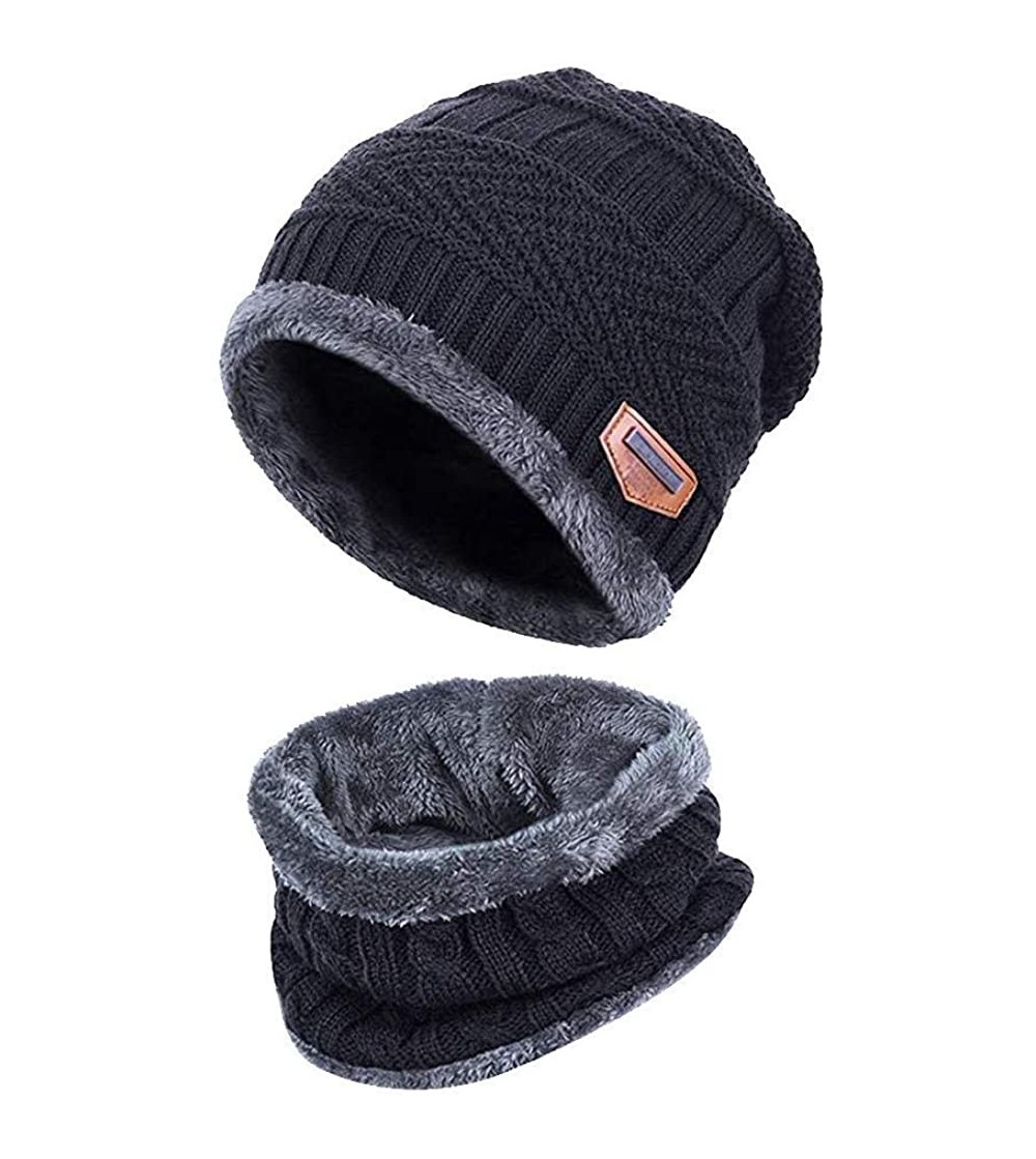 Skullies & Beanies Beanie Scarf Hat Set- Winter Hat Skull Cap with Thick Neck Warmer - Black - C118ISMQ4NI