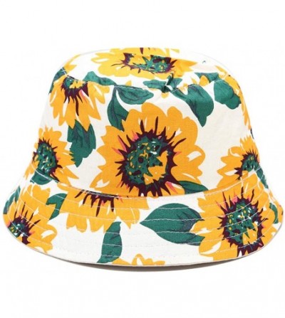 Bucket Hats Unisex Print Double-Side-Wear Reversible Bucket Hat - Sunflower White - CR1996Y6G3Z