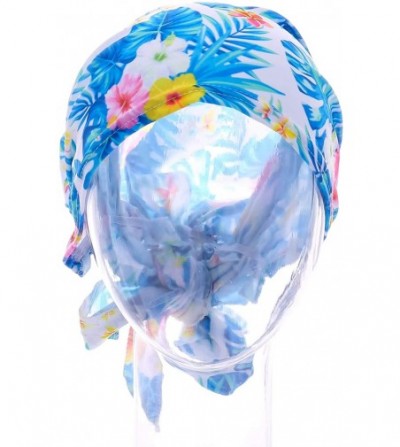 Skullies & Beanies Women Chemo Headscarf Pre Tied Hair Cover for Cancer - Blue Leaves - CT198KOYERU
