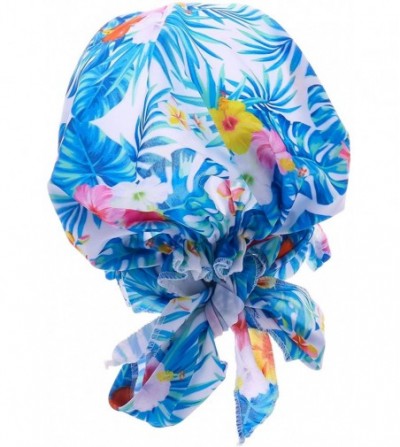 Skullies & Beanies Women Chemo Headscarf Pre Tied Hair Cover for Cancer - Blue Leaves - CT198KOYERU
