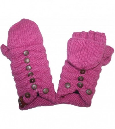 Skullies & Beanies Trendy Ribbed Wool Knit Warm Oversized Chunky Soft Fleece Lined Slouchy Beanie Mitten Hat - Folding Pink -...