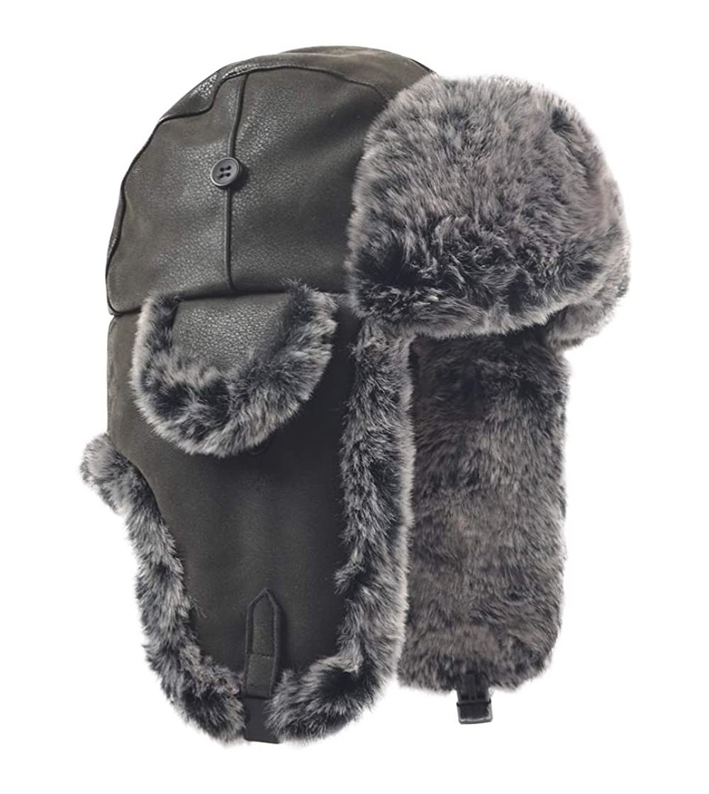 Bomber Hats Russian Trapper Soviet Ushanka Bomber Hat - Leather Earflap Fur Lined Winter Cap for Men Women - Black/Faux Fur -...