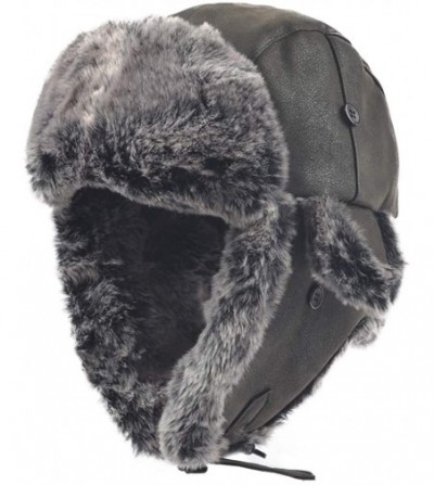 Bomber Hats Russian Trapper Soviet Ushanka Bomber Hat - Leather Earflap Fur Lined Winter Cap for Men Women - Black/Faux Fur -...