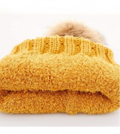 Skullies & Beanies Exclusives Fuzzy Lined Knit Fur Pom Beanie Hat (YJ-820) - Mustard - CN18SLZ7C43